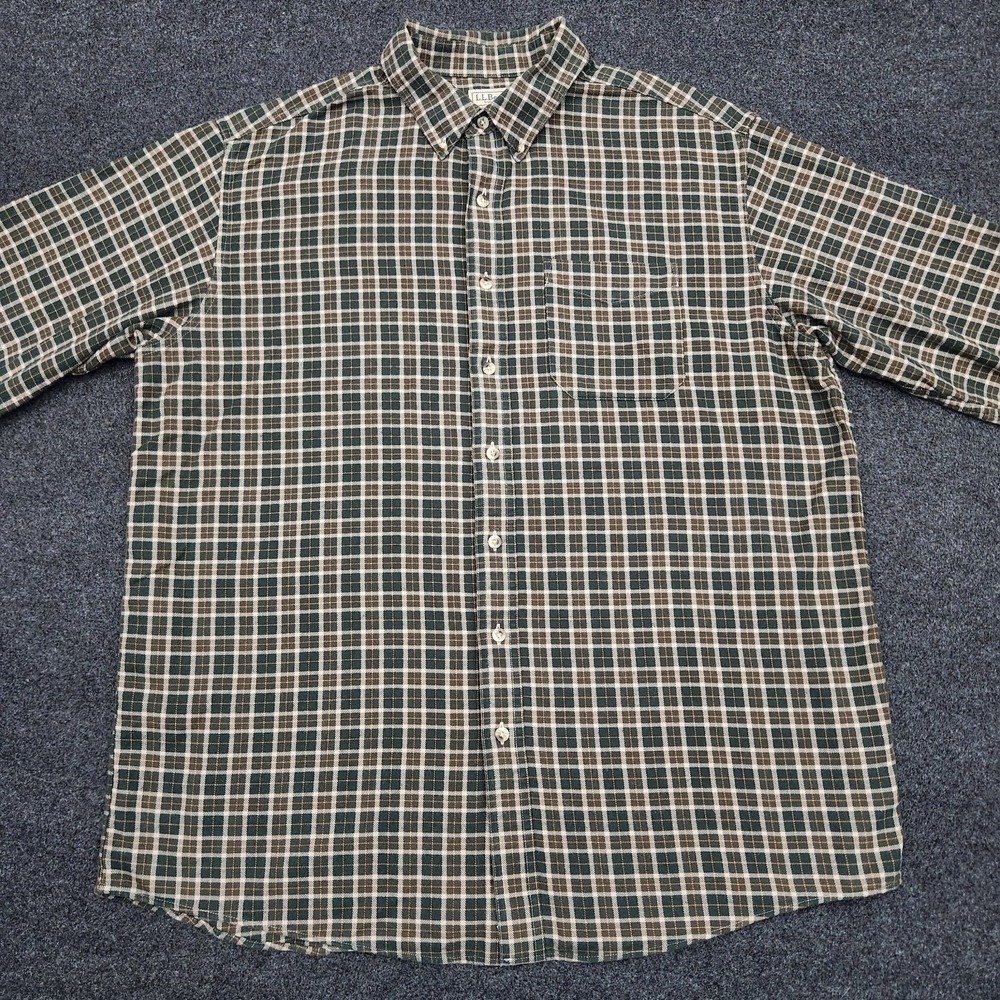 L.L. Bean Mens XL Tall Brown Green Plaid Flannel Button Down Shirt 0JRR7